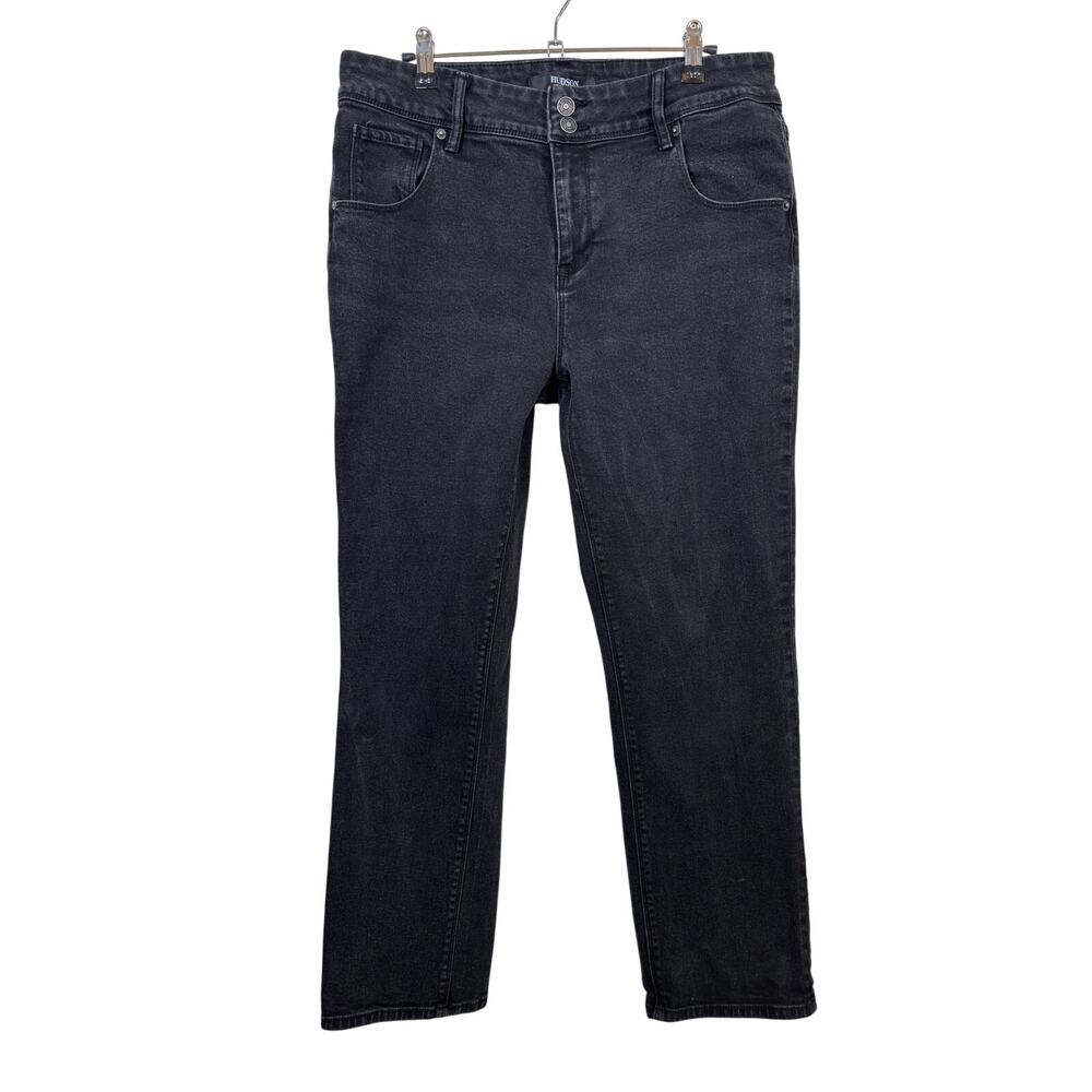 Hudson Straight Jeans Womens 12 Black Stretch Mid Rise Flap Back Pockets